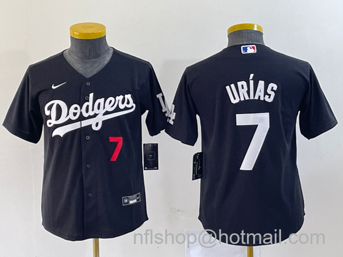 Youth Los Angeles Dodgers #7 Julio Urias Number Black Turn Back The Clock Stitched Cool Base Jersey