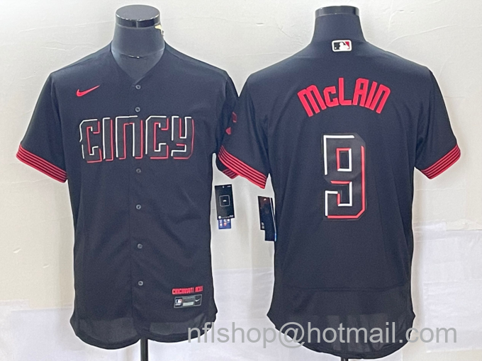 Men's Cincinnati Reds #9 Matt McLain Black 2023 City Connect Flex Base Stitched Jersey