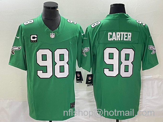 Men's Philadelphia Eagles #98 Jalen Carter Green 2023 F.U.S.E. Vapor Untouchable With C Patch Stitched Football Jersey