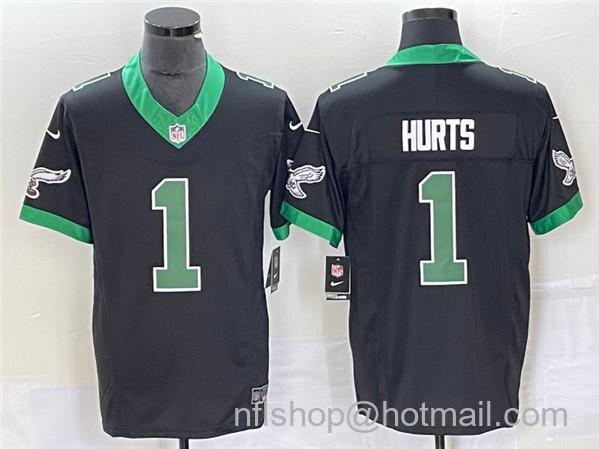 Men's Philadelphia Eagles #1 Jalen Hurts Black 2023 F.U.S.E. Vapor Untouchable Stitched Football Jersey