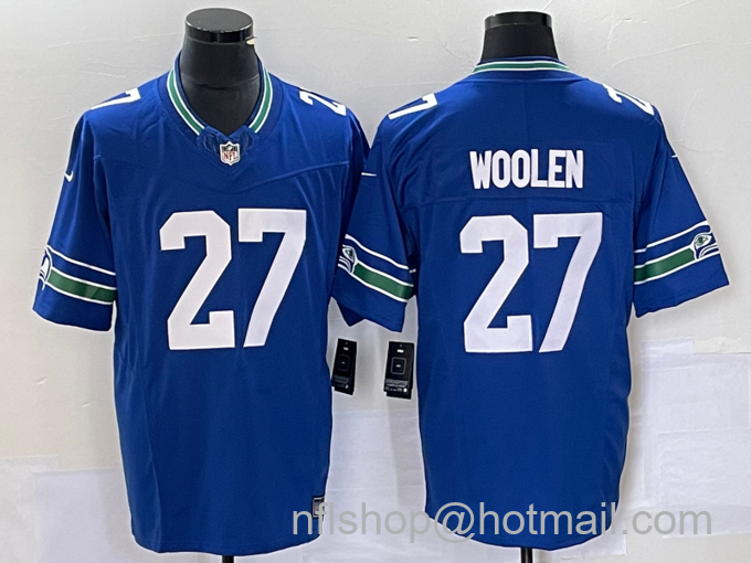 Men's Seattle Seahawks #27 Tariq Woolen Blue 2023 FUSE Vapor Limited Throwback Stitched Jersey