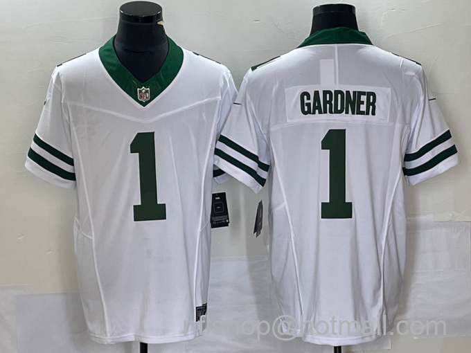 Men's New York Jets #1 Ahmad Sauce Gardner White 2023 F.U.S.E. Vapor Limited Throwback Stitched Football Jersey