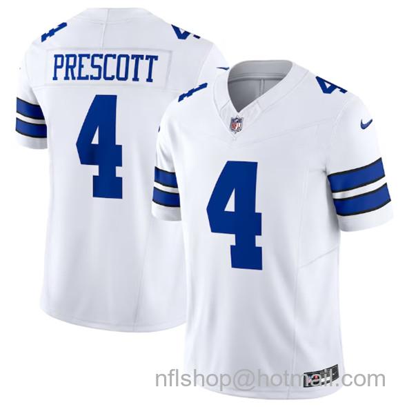 Men's Dallas Cowboys #4 Dak Prescott White 2023 F.U.S.E. Vapor Limited Stitched Football Jersey