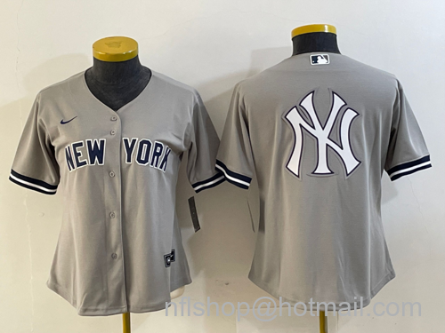 Women's New York Yankees Blank Stitched MLB Cool Base Nike Jerseys - Gray