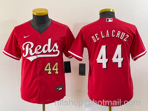 Youth Cincinnati Reds #44 Elly De La Cruz Number Cool Base Stitched Baseball Jerseys - Red