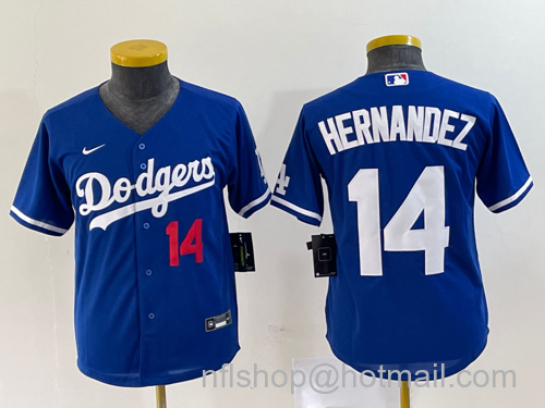 Enrique Hernandez Youth Los Angeles Dodgers #14 Number Stitched Cool Base Nike Jersey - Blue