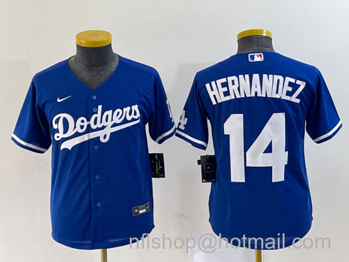 Enrique Hernandez Youth Los Angeles Dodgers #14 Stitched Cool Base Nike Jersey - Blue