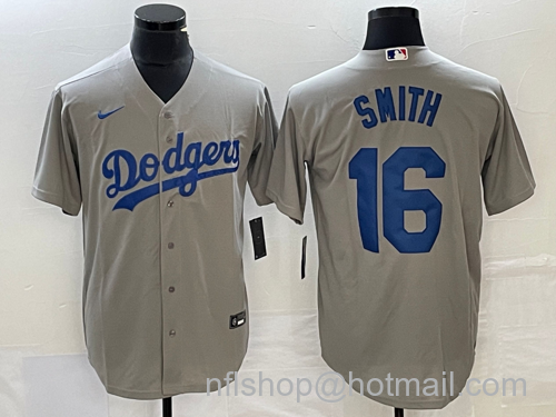 Will Smith Men's Los Angeles Dodgers #16 Stitched Cool Base Nike Jersey - Grey