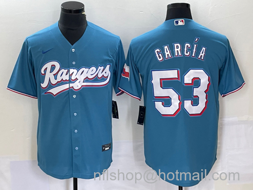 Adolis Garcia Men's Texas Rangers #53 With Patch Cool Base Stitched Baseball Jersey - Light Blue