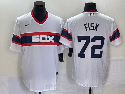 Carlton Fisk Men's Chicago White Sox #72 Throwback Cool Base Stitched Jersey - White