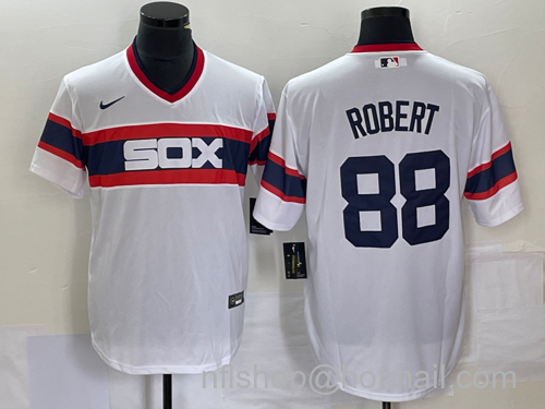 Luis Robert Men's Chicago White Sox #88 Cool Base Throwback Stitched Jersey - White