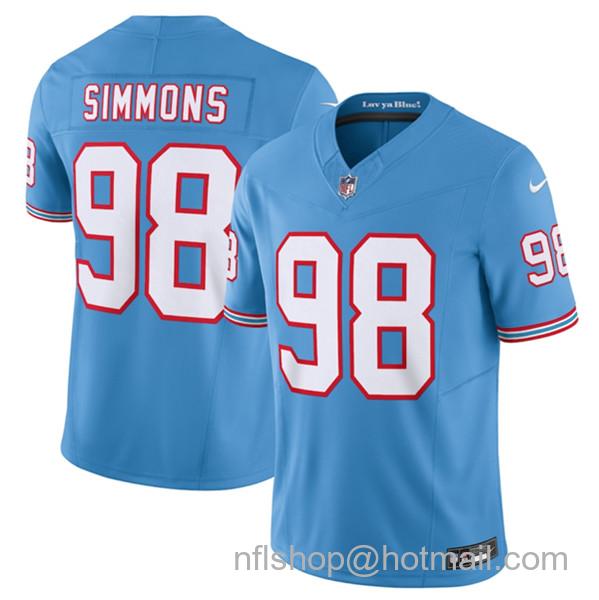 Jeffery Simmons Men's Tennessee Titans #98 2023 F.U.S.E. Vapor Limited Throwback Stitched Football Jersey - Light Blue