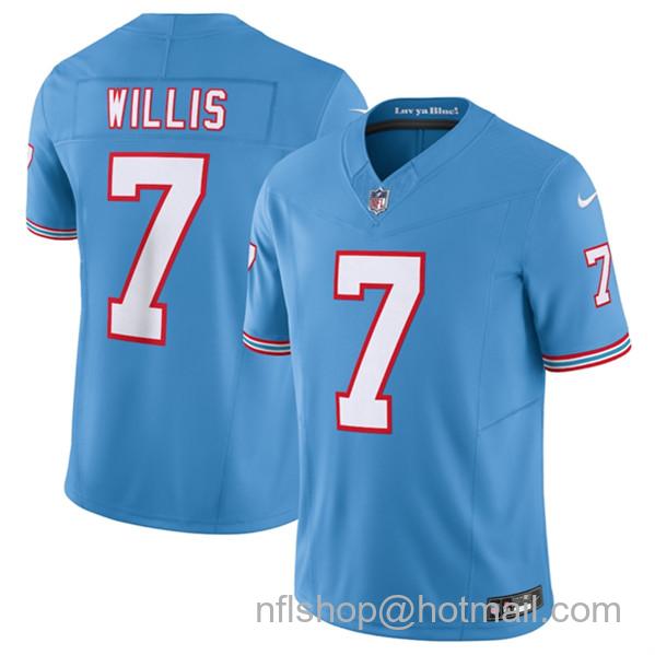 Malik Willis Men's Tennessee Titans #7 2023 F.U.S.E. Vapor Limited Throwback Stitched Football Jersey - Light Blue