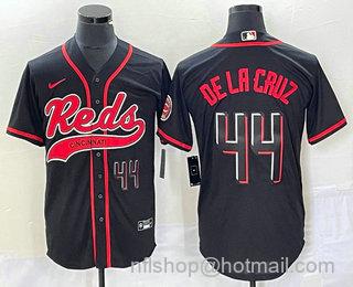 Men's Cincinnati Reds #44 Elly De La Cruz Number With Patch Cool Base Stitched Baseball Jersey - Black