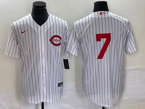 Spencer Steer Men's Cincinnati Reds #7 2022 Field of Dreams Cool Base Jersey - White