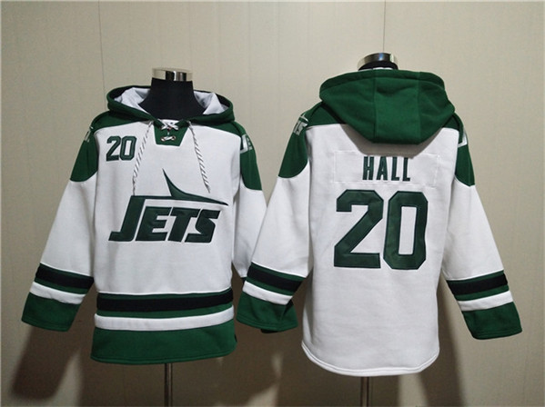 Men's New York Jets #20 Breece Hall White Ageless Must-Have Lace-Up Pullover Hoodie