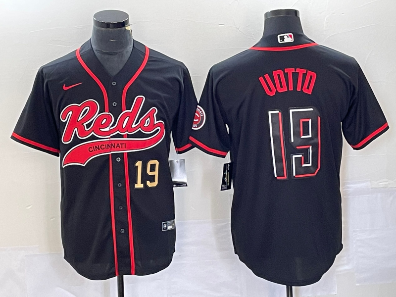 Men's Cincinnati Reds #19 Joey Votto Number Black 2023 City Connect Cool Base Stitched Jerseys