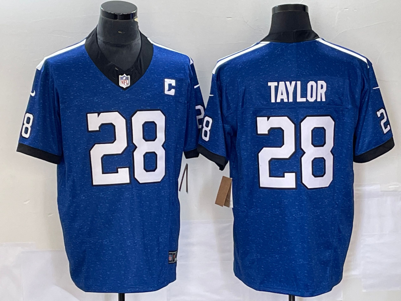 Men's Indianapolis Colts #28 Jonathan Taylor Royal 2023 FUSE Indiana Nights Limited Stitched Jersey