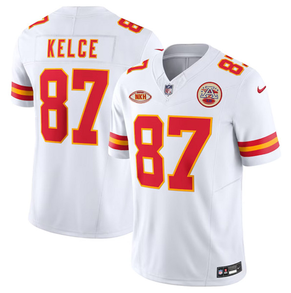 Men's Kansas City Chiefs #87 Travis Kelce White 2023 F.U.S.E. With NKH Patch Vapor Untouchable Limited Football Stitched Jersey