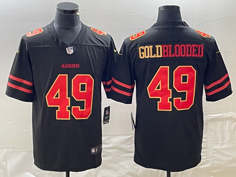 Men's San Francisco 49ers #49 Gold Blooded Black 2022 Vapor Stitched Nike Limited Jersey