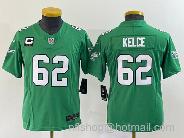 Women's Philadelphia Eagles #62 Jason Kelce Green 2023 F.U.S.E. With C Patch Stitched Football Jersey(Run Small)