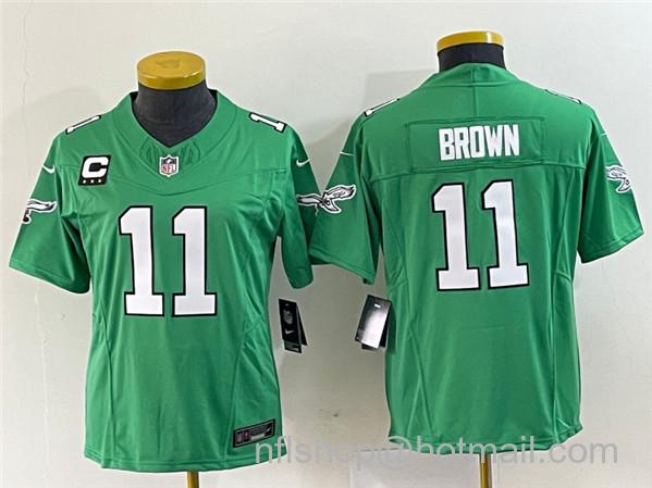 Women's Philadelphia Eagles #11 A. J. Brown Green 2023 F.U.S.E. With C Patch Stitched Football Jersey(Run Small)