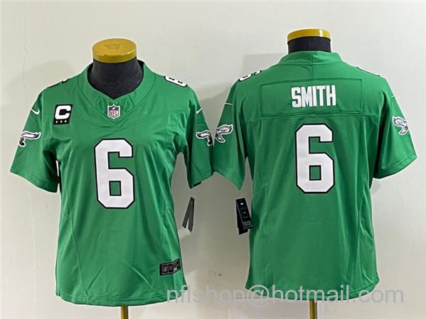 Women's Philadelphia Eagles #6 DeVonta Smith Green 2023 F.U.S.E. With C Patch Stitched Football Jersey(Run Small)