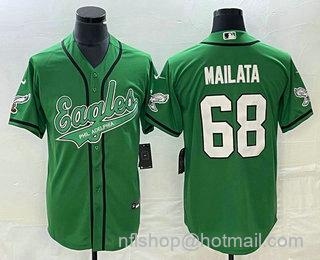 Men's Philadelphia Eagles #68 Jordan Mailata Green Cool Base Stitched Baseball Jersey