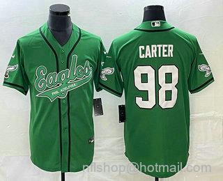 Men's Philadelphia Eagles #98 Jalen Carter Green Cool Base Stitched Baseball Jersey