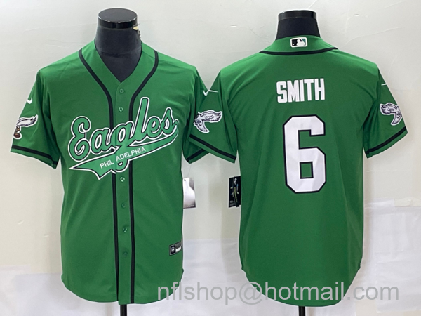 Men's Philadelphia Eagles #6 DeVonta Smith Green Cool Base Stitched Baseball Jersey