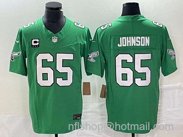 Men's Philadelphia Eagles #65 Lane Johnson Green C Patch 2023 FUSE Vapor Limited Throwback Stitched Jersey