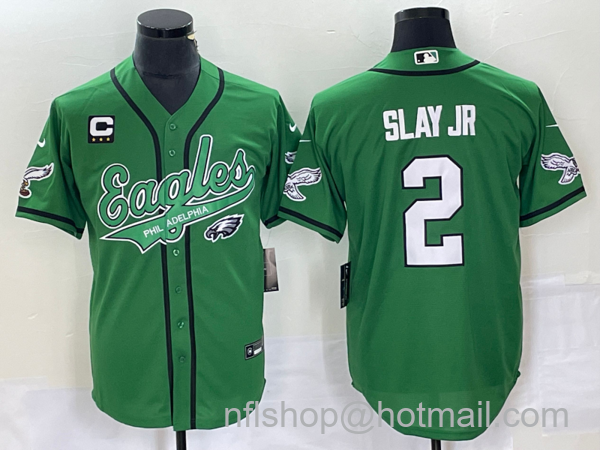 Men's Philadelphia Eagles #2 Darius Slay JR Green C Patch Cool Base Stitched Baseball Jersey