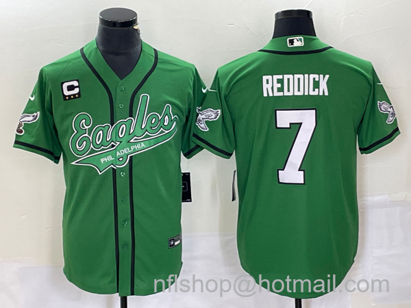 Men's Philadelphia Eagles #7 Haason Reddick Green C Patch Cool Base Stitched Baseball Jersey