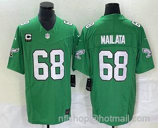 Men's Philadelphia Eagles #68 Jordan Mailata Green C Patch 2023 FUSE Vapor Limited Throwback Stitched Jersey