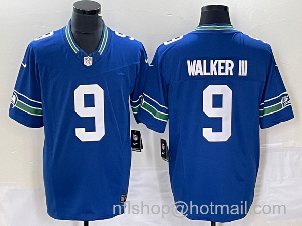 Men's Seattle Seahawks #9 Kenneth Walker III Royal 2023 F.U.S.E. Vapor Limited Throwback Stitched Jersey