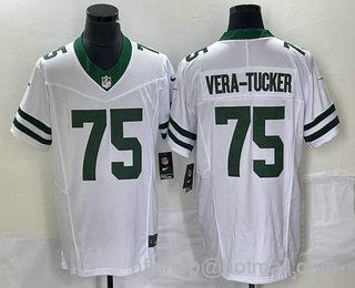 Men's New York Jets #75 Alijah Vera Tucker White 2023 FUSE Vapor Limited Throwback Stitched Jersey