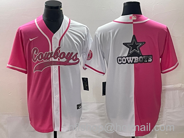 Men's Dallas Cowboys Pink White Split Team Big Logo Cool Base Stitched Baseball Jersey