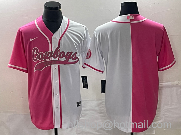 Men's Dallas Cowboys Blank Pink White Split Cool Base Stitched Baseball Jersey