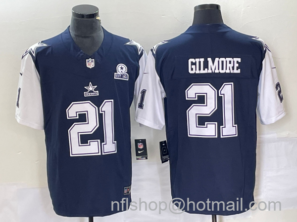 Men's Dallas Cowboys #21 Ezekiel Elliott Navy Blue FUSE Vapor Thanksgiving 1960 Patch Limited Stitched Jersey