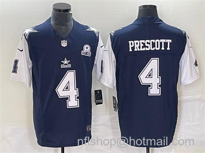 Men's Dallas Cowboys #4 Dak Prescott Navy 2023 F.U.S.E. With 1960 Patch Vapor Limited Stitched Football Jersey