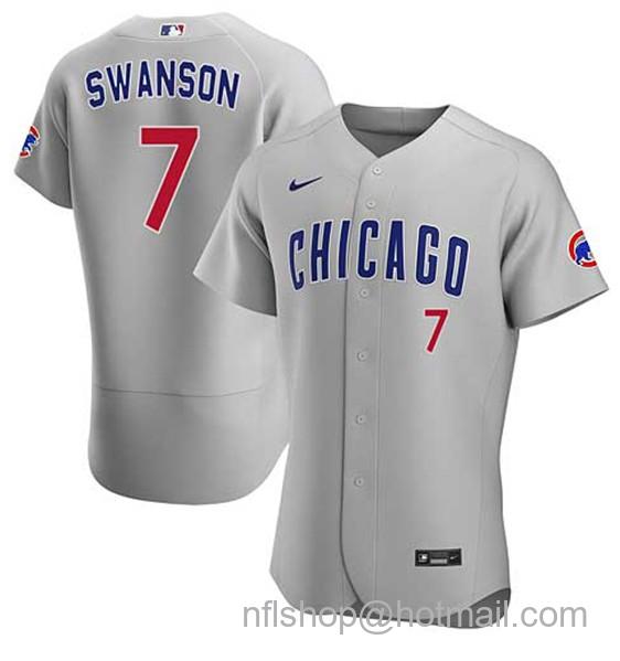 Men's Chicago Cubs #7 Dansby Swanson Gray Flex Base Stitched Baseball Jersey