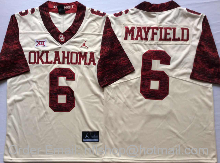 Men's Oklahoma Sooners #6 Baker Mayfield Student Athlete White Red Vapor Untouchable Limited Stitched NCAA Jersey