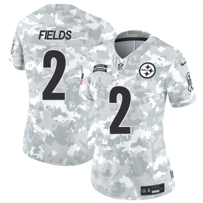 Women's Pittsburgh Steelers #2 Justin Fields 2024 F.U.S.E Arctic Camo Salute to Service Limited Stitched Football Jersey(Run Small)