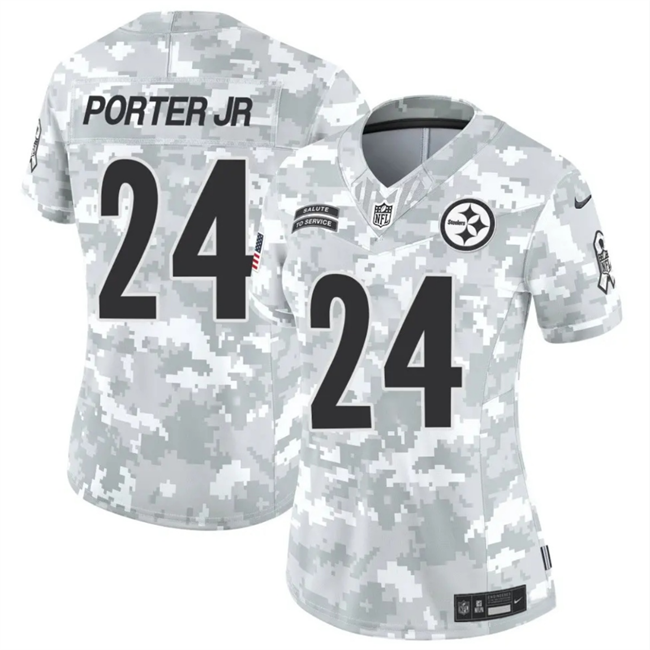 Women's Pittsburgh Steelers #24 Joey Porter Jr. 2024 F.U.S.E Arctic Camo Salute to Service Limited Stitched Football Jersey(Run Small)