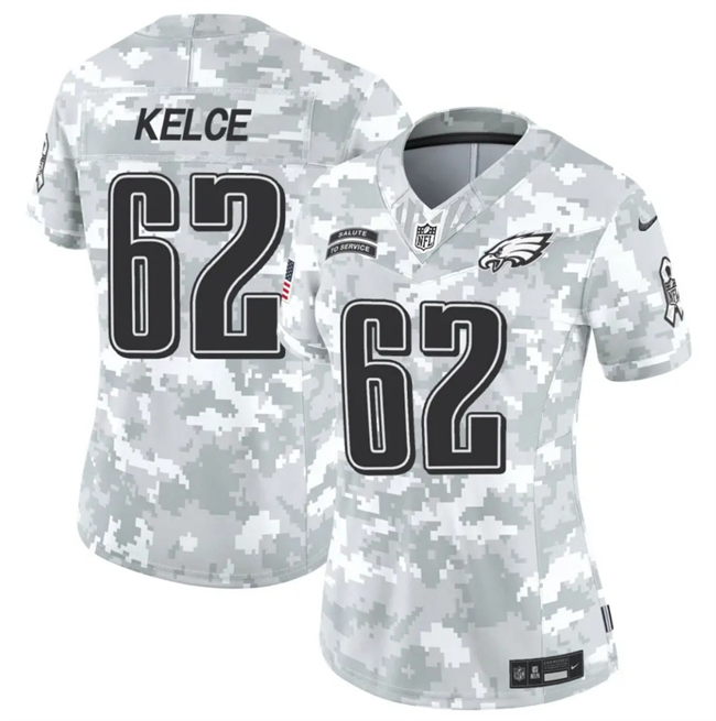 Women's Philadelphia Eagles #62 Jason Kelce 2024 F.U.S.E Arctic Camo Salute to Service Limited Stitched Jersey(Run Small)