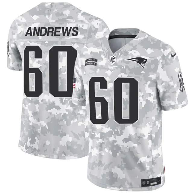 Men's New England Patriots #60 David Andrews 2024 F.U.S.E Arctic Camo Salute to Service Limited Stitched Jersey