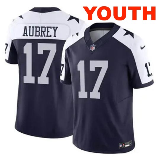 Youth Dallas Cowboys #17 Brandon Aubrey Vapor F.U.S.E. Limited Stitched Jersey Alternate Navy Blue