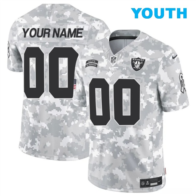 Youth Custom Las Vegas Raiders 2024 F.U.S.E Arctic Camo Salute to Service Limited Stitched Football Jersey