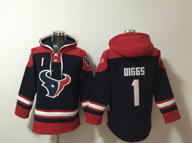 Men's Houston Texans #1 Stefon Diggs Navy Ageless Must-Have Lace-Up Pullover Hoodie