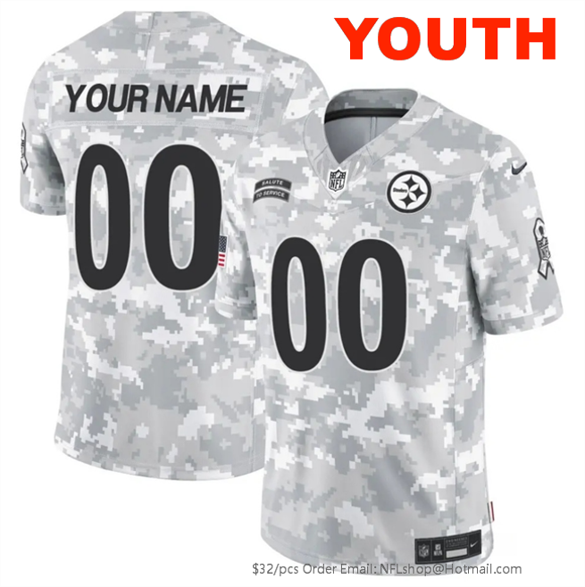 Youth Pittsburgh Steelers Customized Custom 2024 F.U.S.E Arctic Camo Salute to Service Limited Stitched Football Jersey